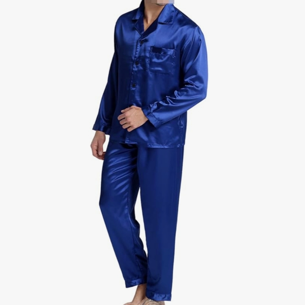 Men's Blue Satin Pajama Set
